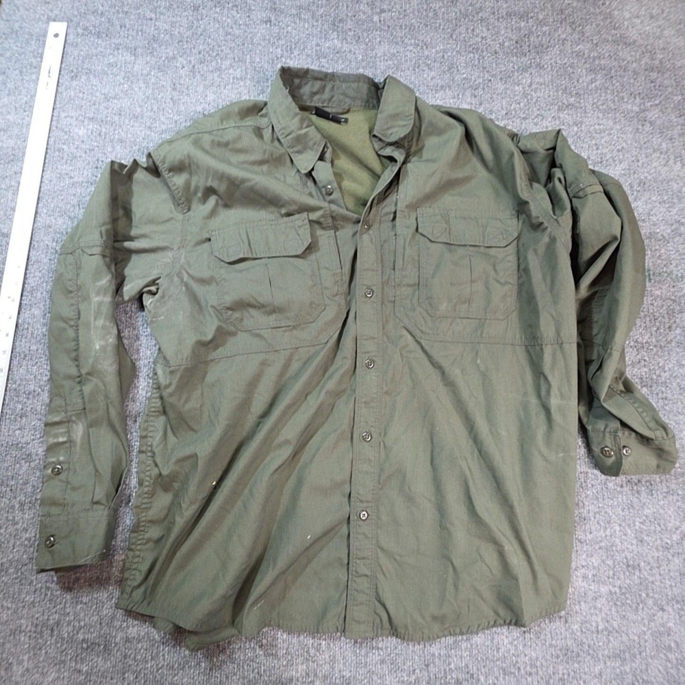 5.11 Tactical Shirt Mens XL Green Solid Long Sleeve Button Front Mesh Workwear